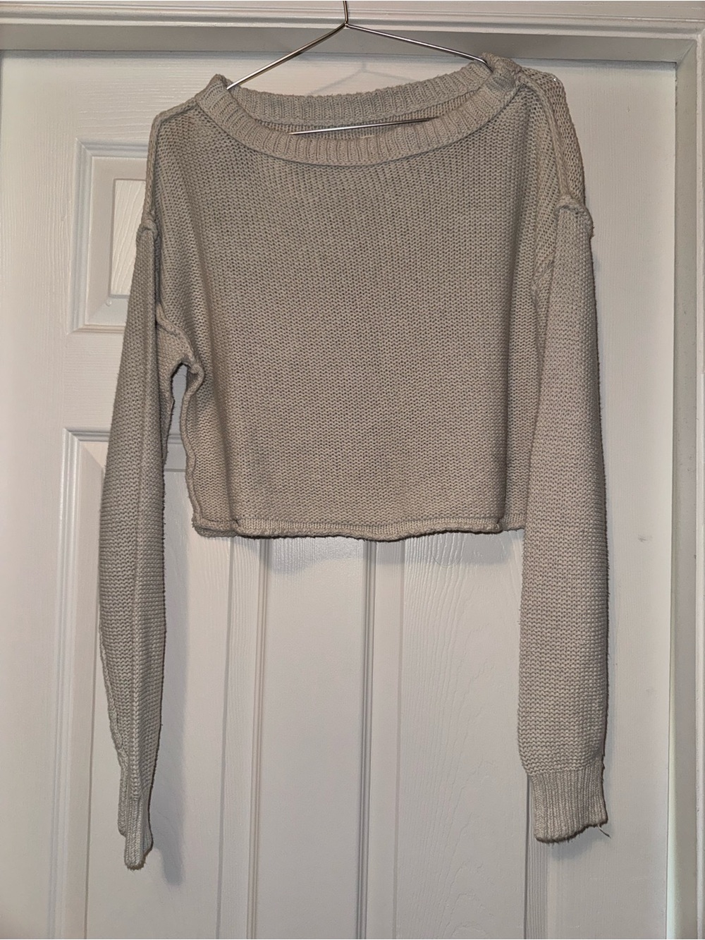 Free People Cropped Scoopneck Sweater in Light Beige